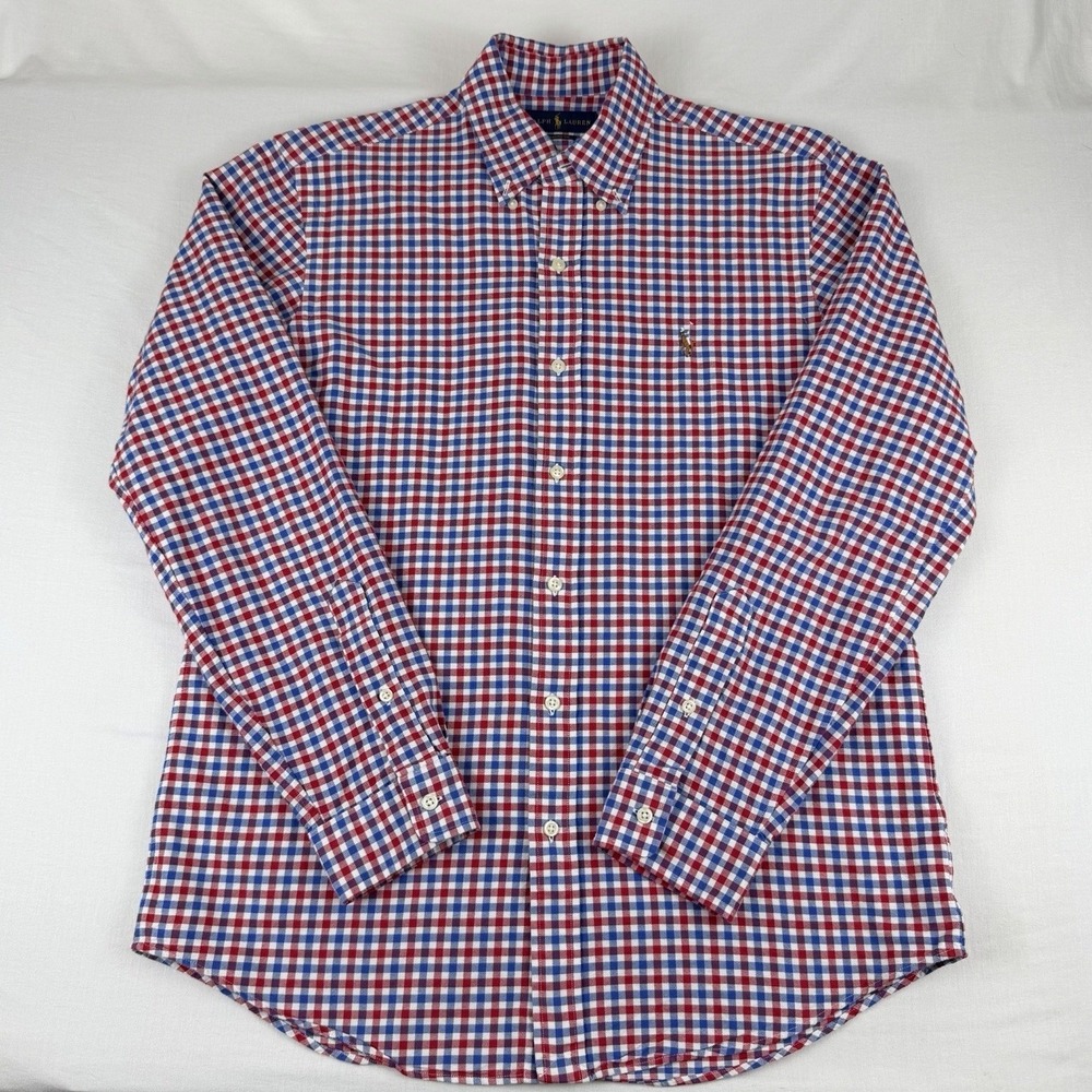 Polo Ralph Lauren Mens Classic Fit Gingham Button Down Shirt Red White Blue M